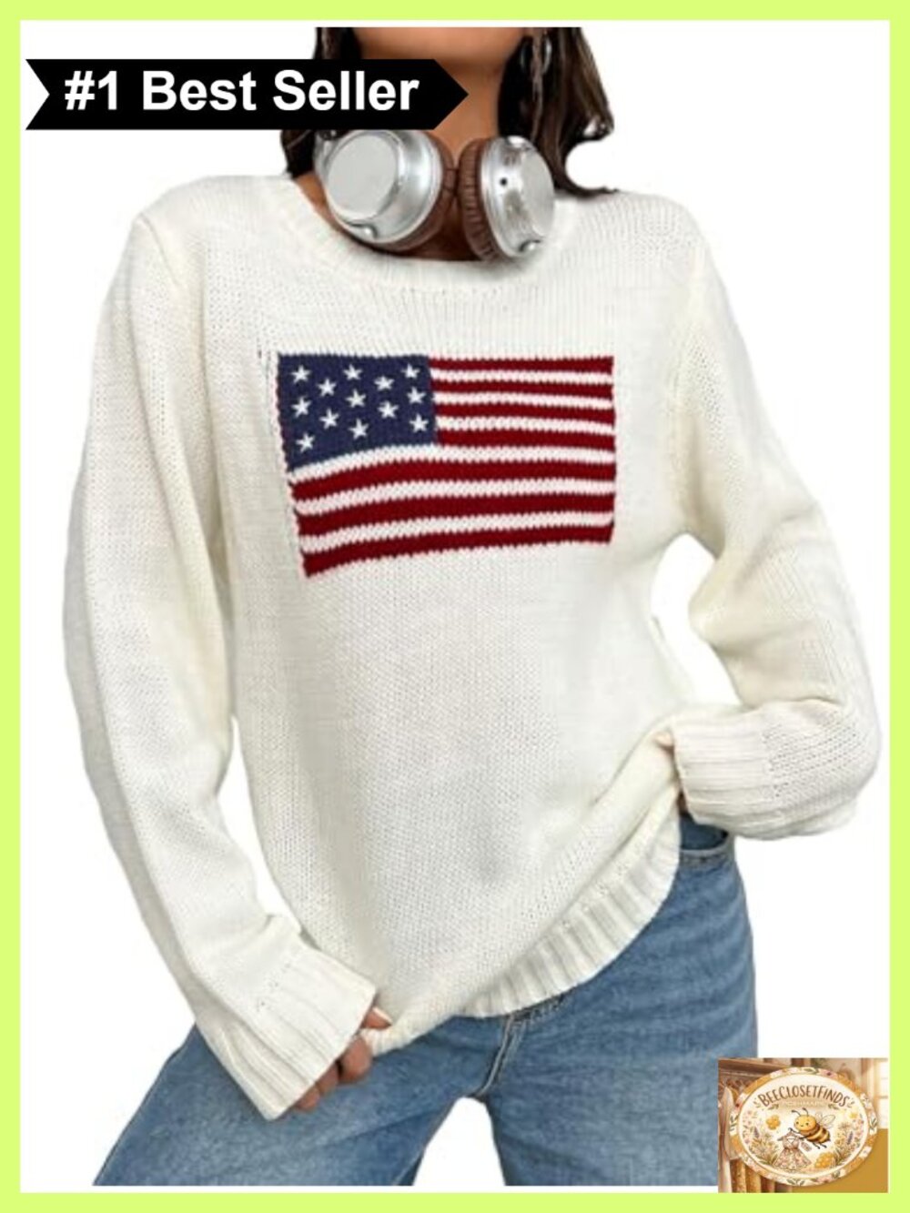 American Flag Pattern Long Sleeve Round Neck Casual Loose Pullover Sweater